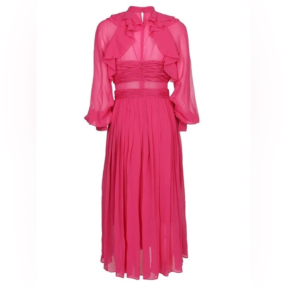 Self-Portrait fuchsia pink chiffon long sleeve midi dress - size 0 (XS) NWT - Picture 7 of 7